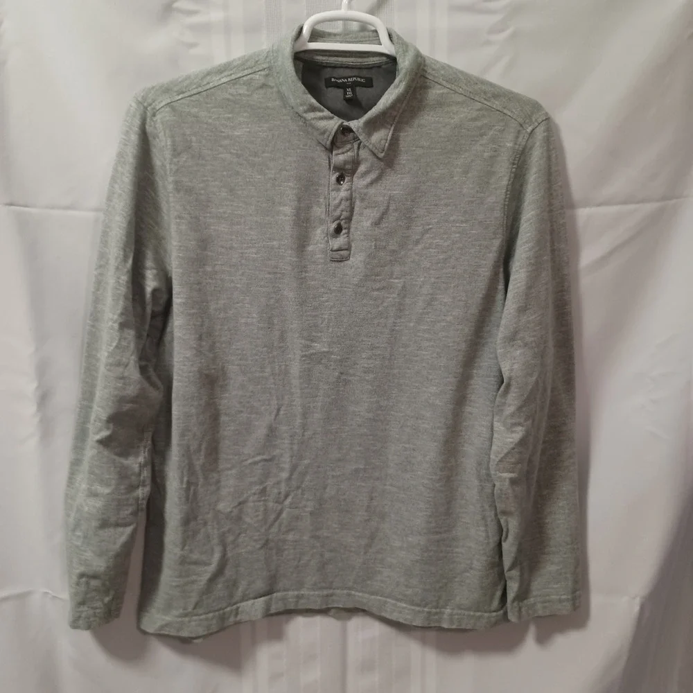 Banana Republic Polo Shirt Mens XL Gray Long Sleeve Jersey Cotton Casual Top